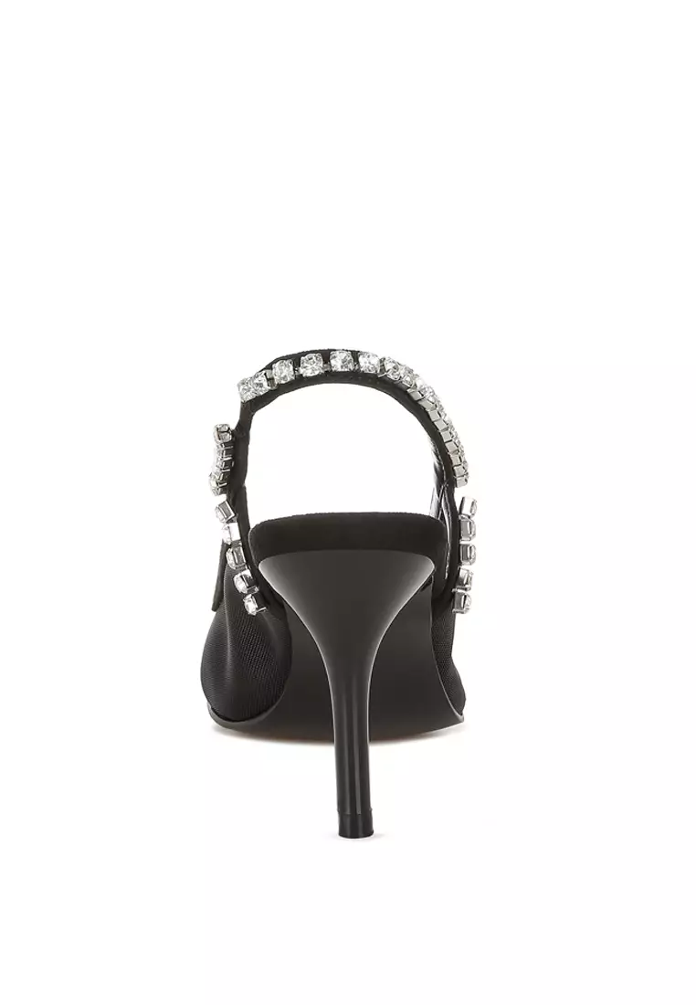 Sandal Slingback Tumit Stiletto Warna Hitam
