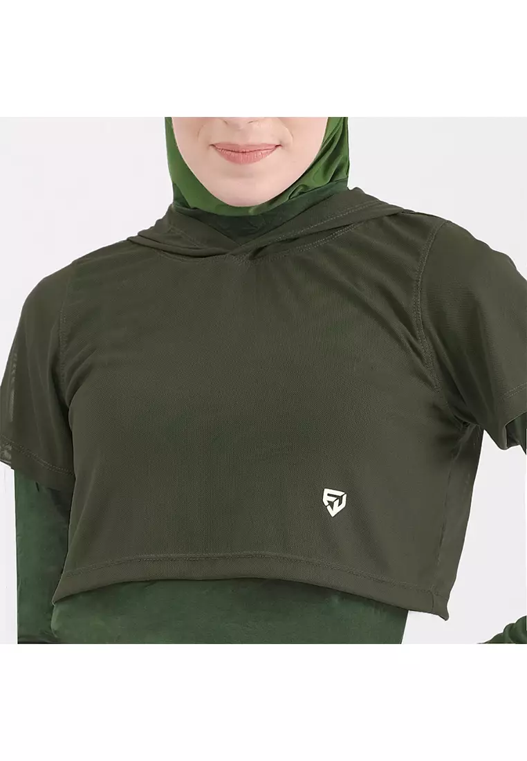 Fitwear - Croptop Jaring / Mesh / Sheer Olahraga RACHEL HOODIE SS - GREEN ARMY