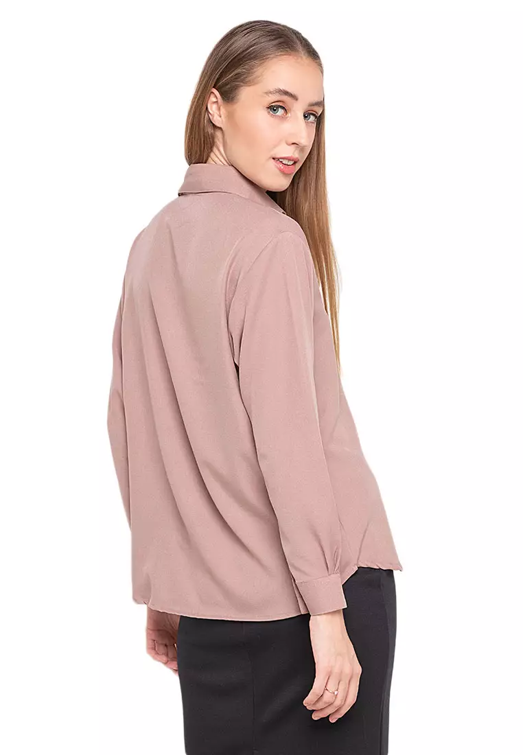 Oriel Kemeja Atasan Lengan Panjang Shirt Wanita Design Basic Polos Regular Fit - Wood