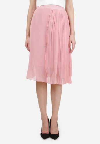 Asymetrical Pleats Midi Skirt - Pink