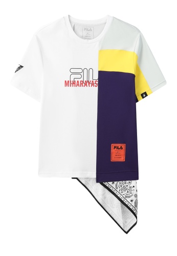 FILA white FILA x Maison MIHARA YASUHIRO Logo T-shirt With Asymmetric Silk Scarf Hem 9688CAA5D42B9AGS_1