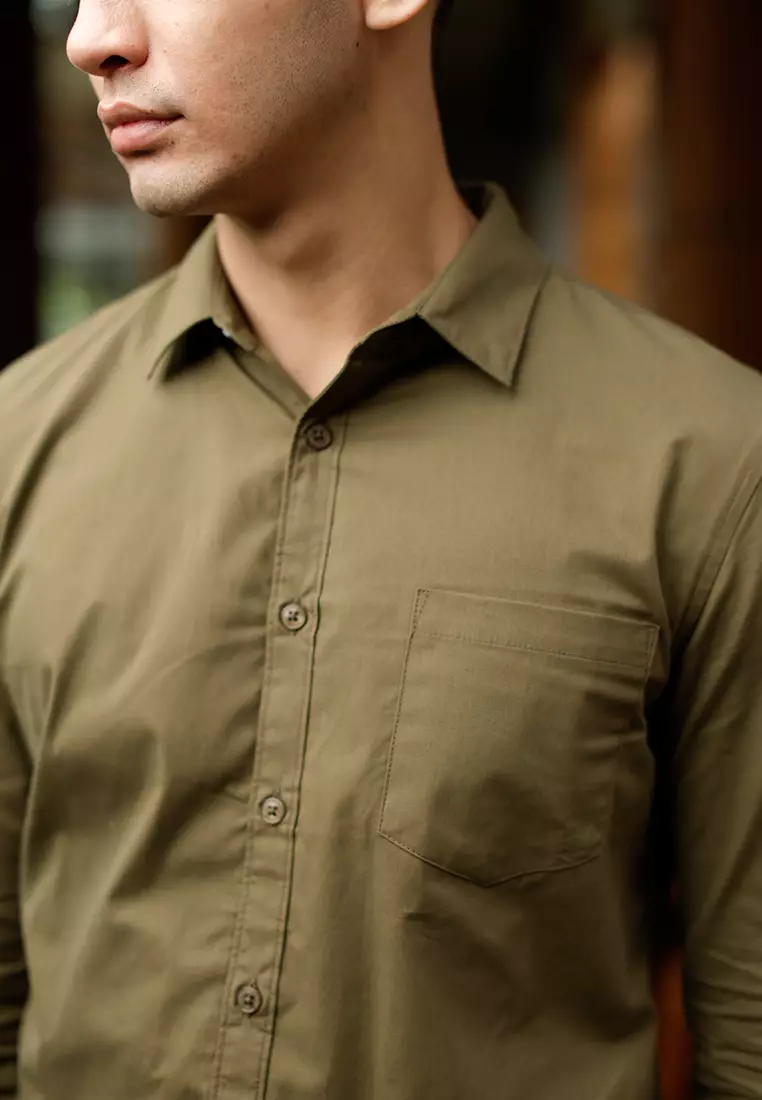 Oxcon Long Sleeve Business Shirt soft cotton Olive