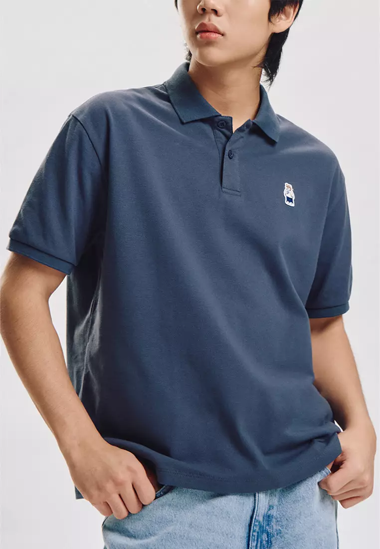 Relaxed Fit Polo with Crew Bear Patch Embroidery