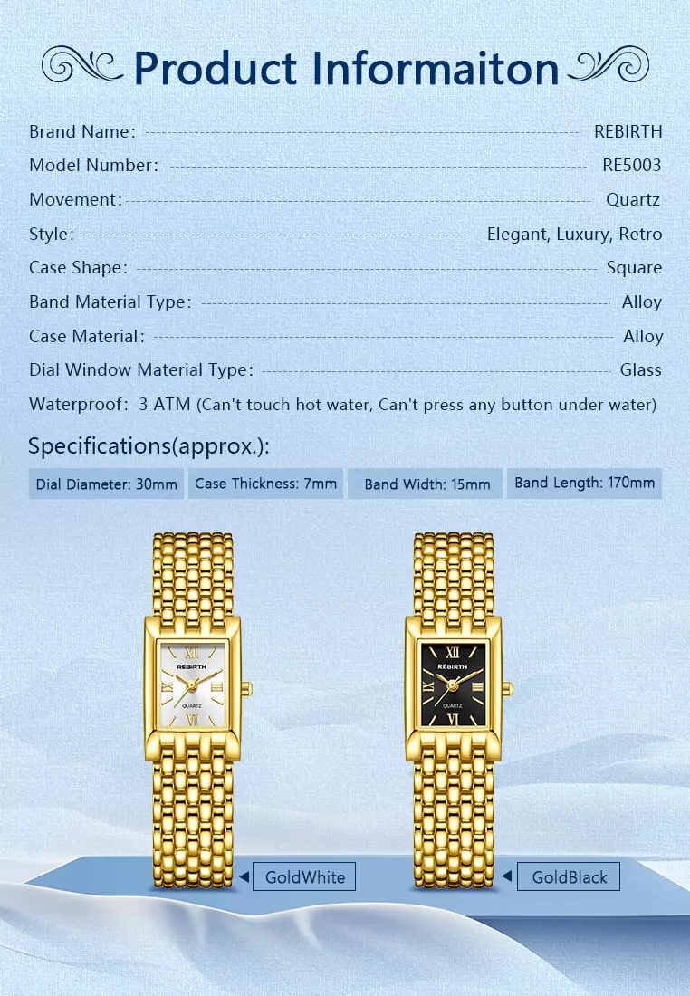 Jam Tangan Wanita Elegan Quartz Desain Kotak Klasik Strap Rantai Emas Mewah Anti Air  Stylish untuk Harian dan Pesta white