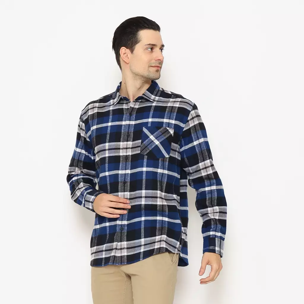 AMK Kemeja Pria Flannel Lengan Panjang SHF KENZO L/S Blue