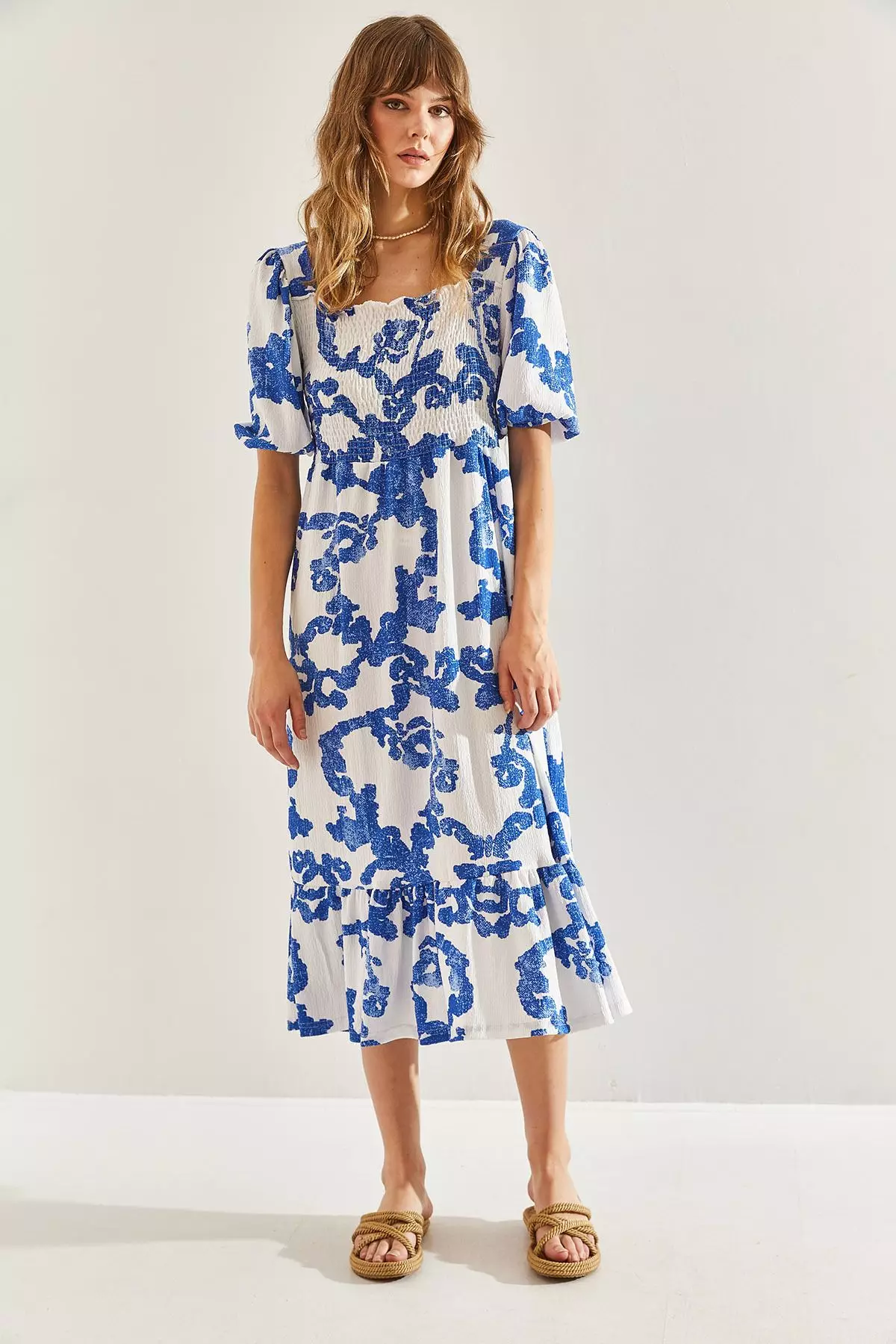 Women's Ruffled Skirt, Square Neck Midi Dress 60251099