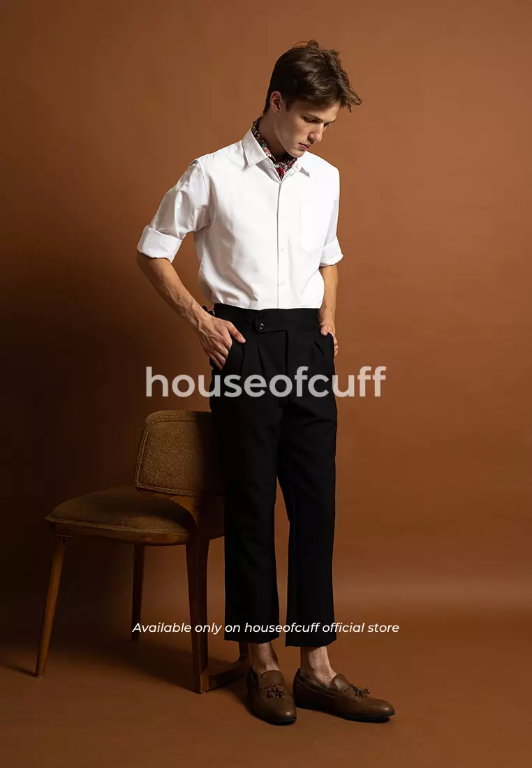Houseofcuff Celana Panjang High Waist Gurkha Button Pria Side Tab Hitam