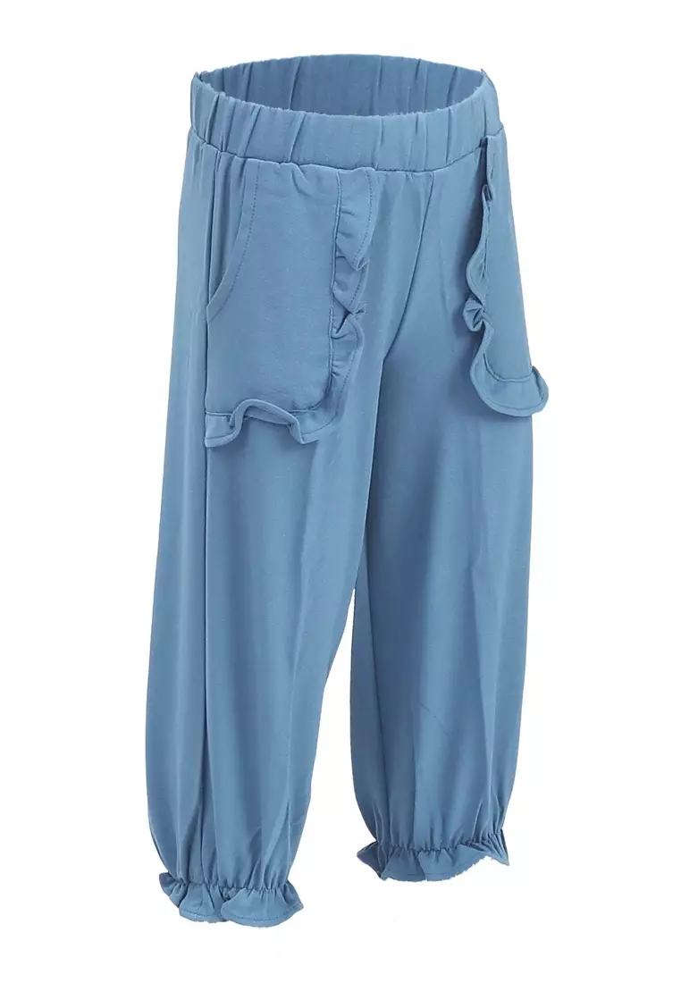 Yocelyn Celana Panjang Anak Perempuan Variasi Saku Pants Kids Daily Motif Polos Material Crepe ORIGINAL - Baby Blue