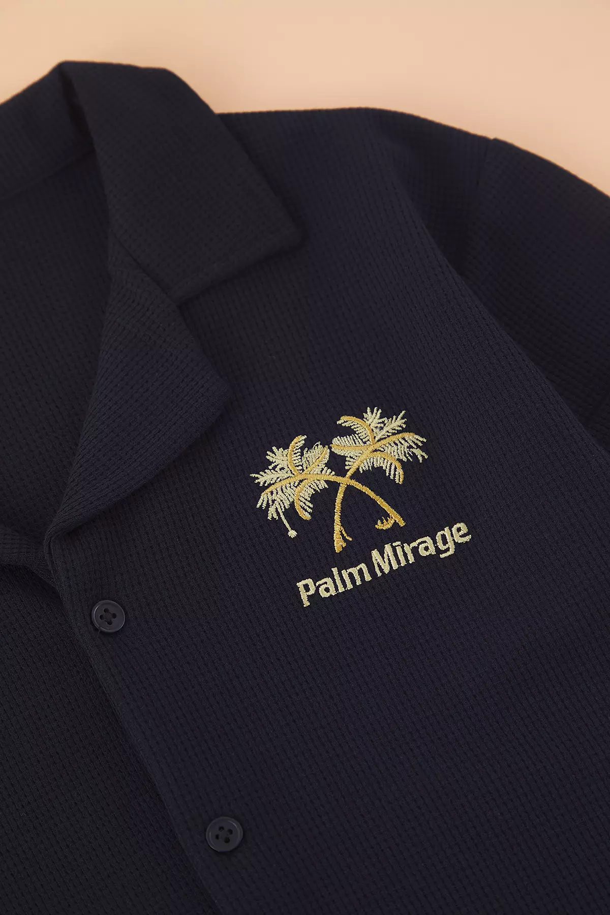 Navy Blue Boy 100% Cotton Embroidered Shirt-Shorts Textured Knitted Bottom-Top Set