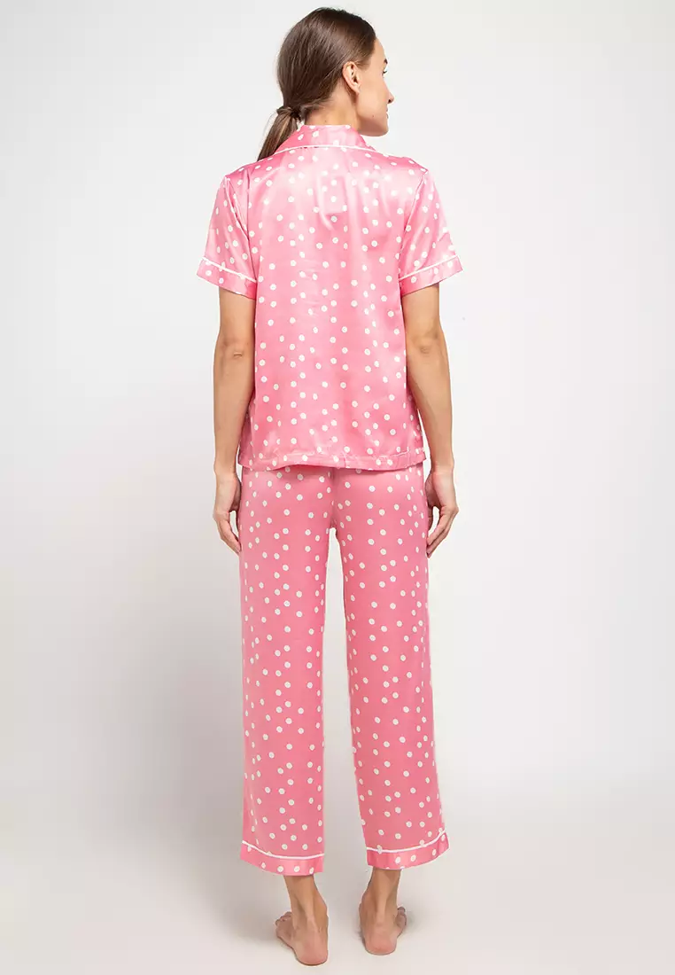 Pyjama Baju Tidur Set  Short  Sleeve  Long Pants Satin Sleepwear
