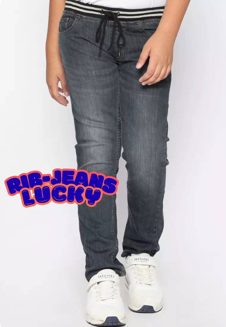 Celana Panjang Anak Laki & Perempuan Jeans Lucky Rib Abu