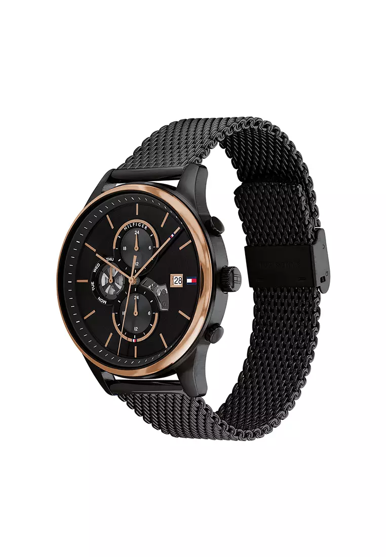 Men's Black Mesh Steel Bracelet and Black Dial Quartz Watch - TH1710505