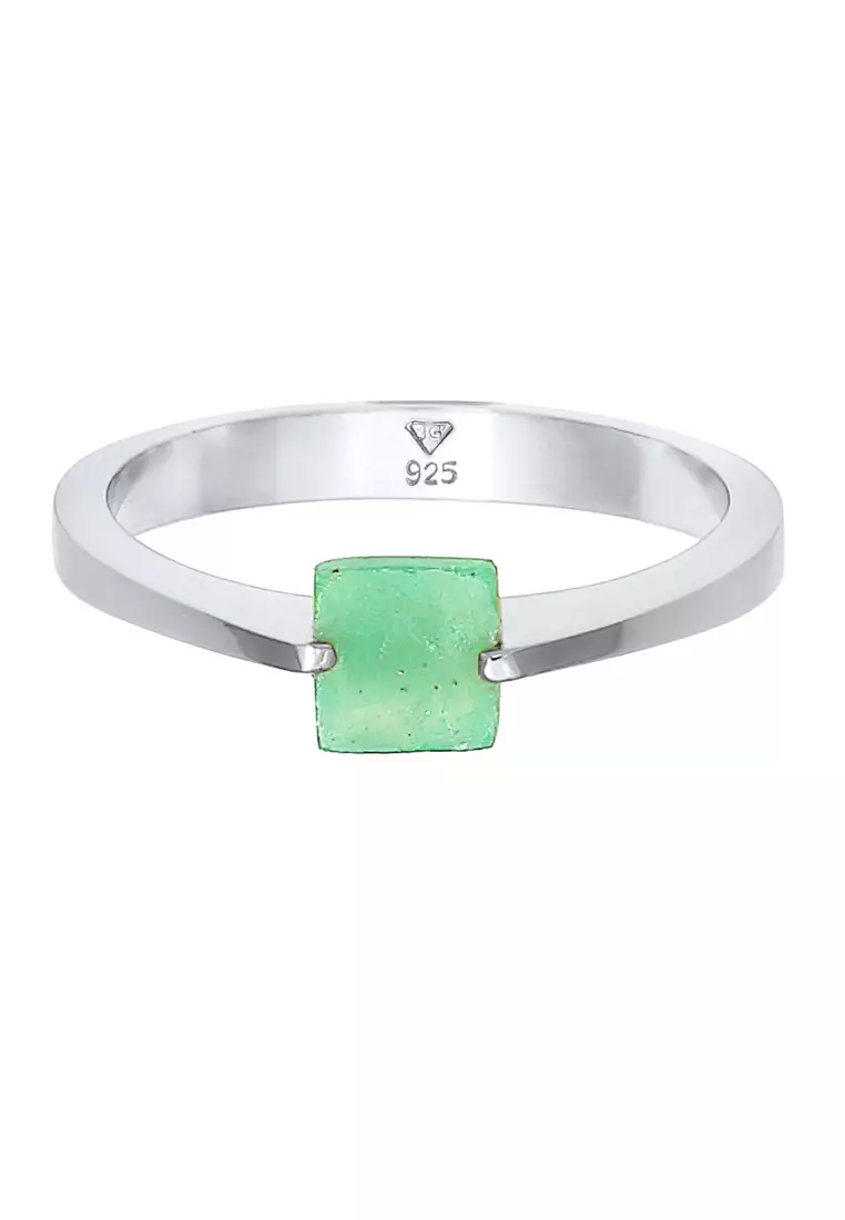Ring Green Square Classic Modern Jade Gemstone