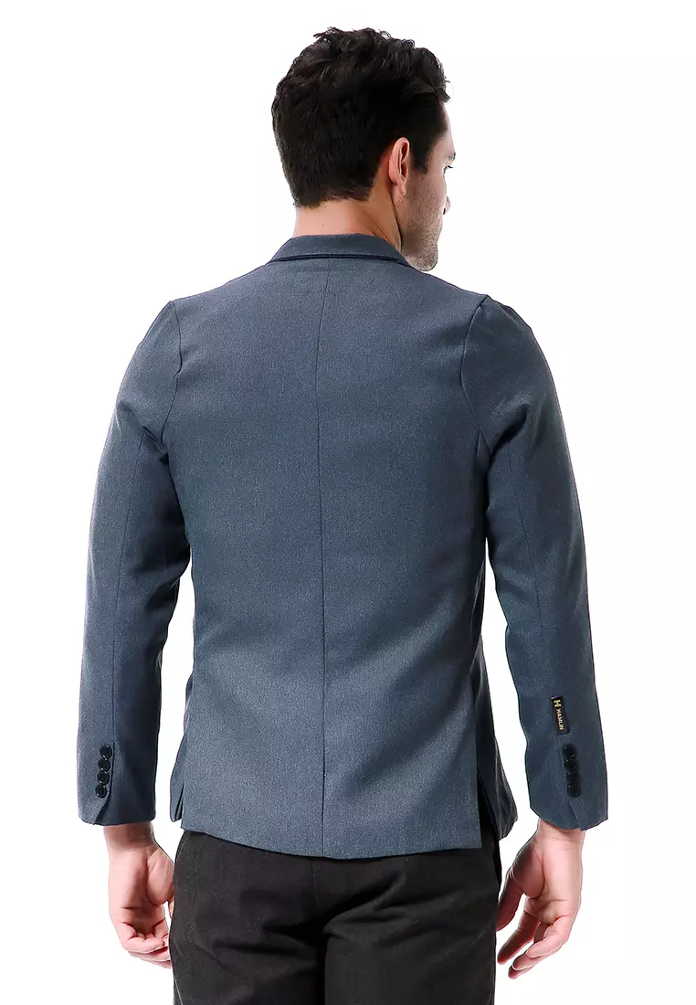 Elard Outerwear Pria Blazer Formal Long Sleeve Motif Polos Material Semiwoll ORIGINAL - Dark Gray