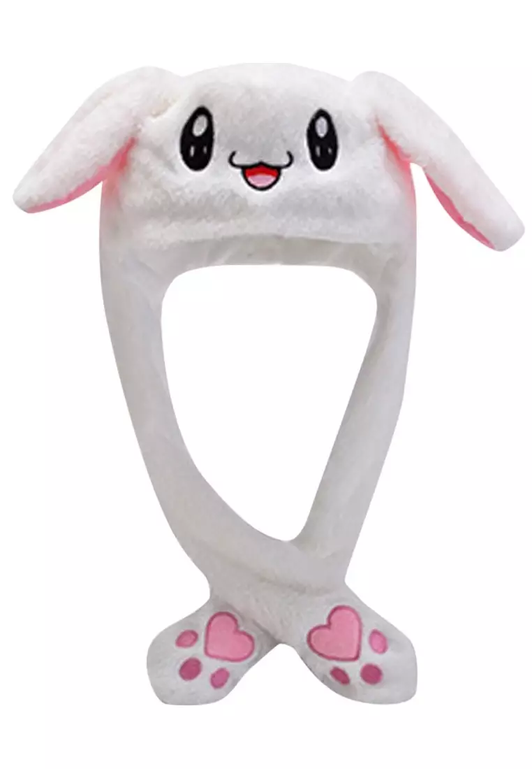 Grecia Topi Kelinci Fashion Wanita Kuping Gerak Goyang Dancing Dancing Plush Hat Material Cotton ORIGINAL - White