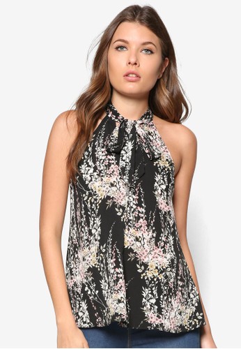 繞脖削肩印花上衣zalora 衣服尺寸, 服飾, 上衣