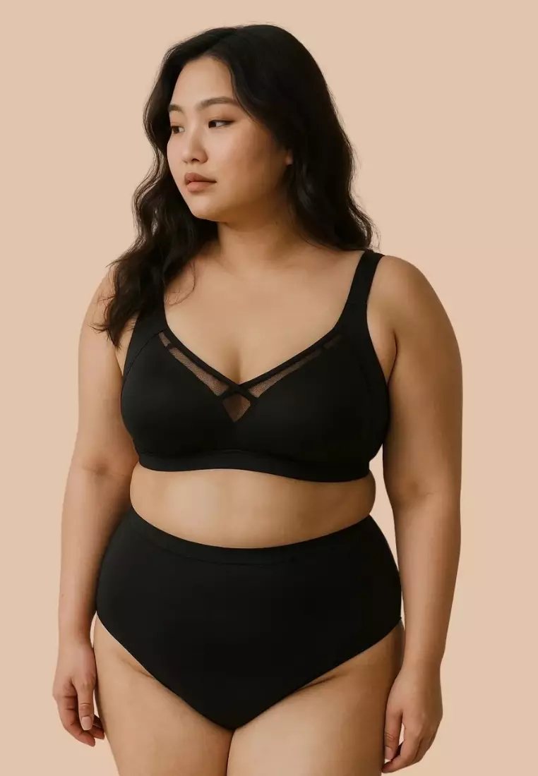 2 Pack Premium Bella Plus Size Seamless Wireless Paded Push Up Bra in Blue and Black