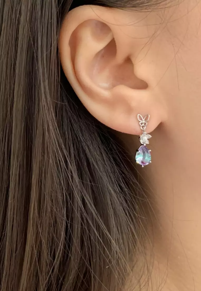 Modelle Korean Sweet Flower Butterfly Gem Stud Earrings Silver