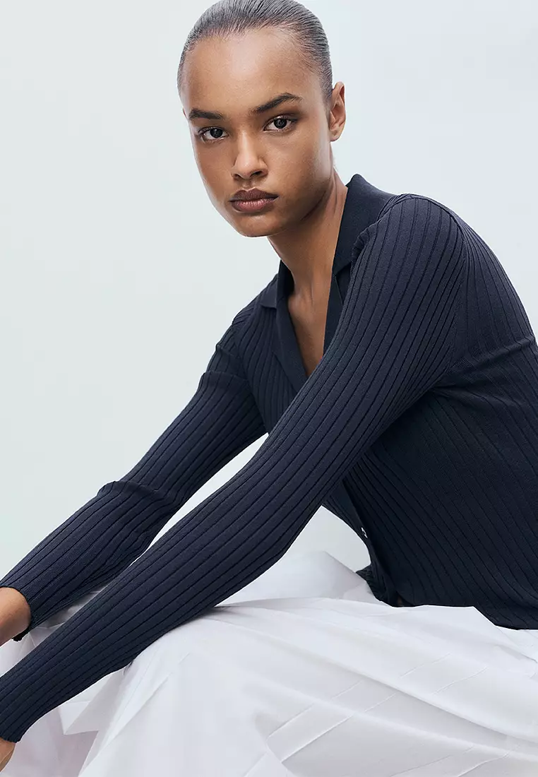 Ribbed Lapel Cardigan