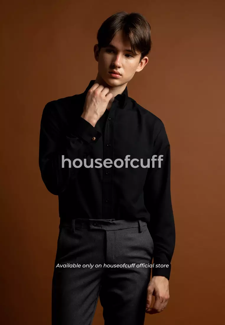 Houseofcuff Kemeja Slimfit french Cuff Shirt Model Cufflinks Manset Black French Cuff Shirt