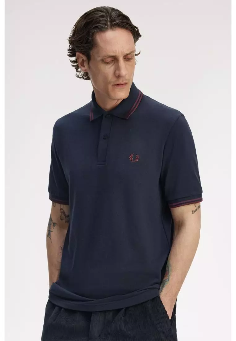 Fred Perry M12 Twin Tipped Fred Perry Shirt (Navy / Oxblood)