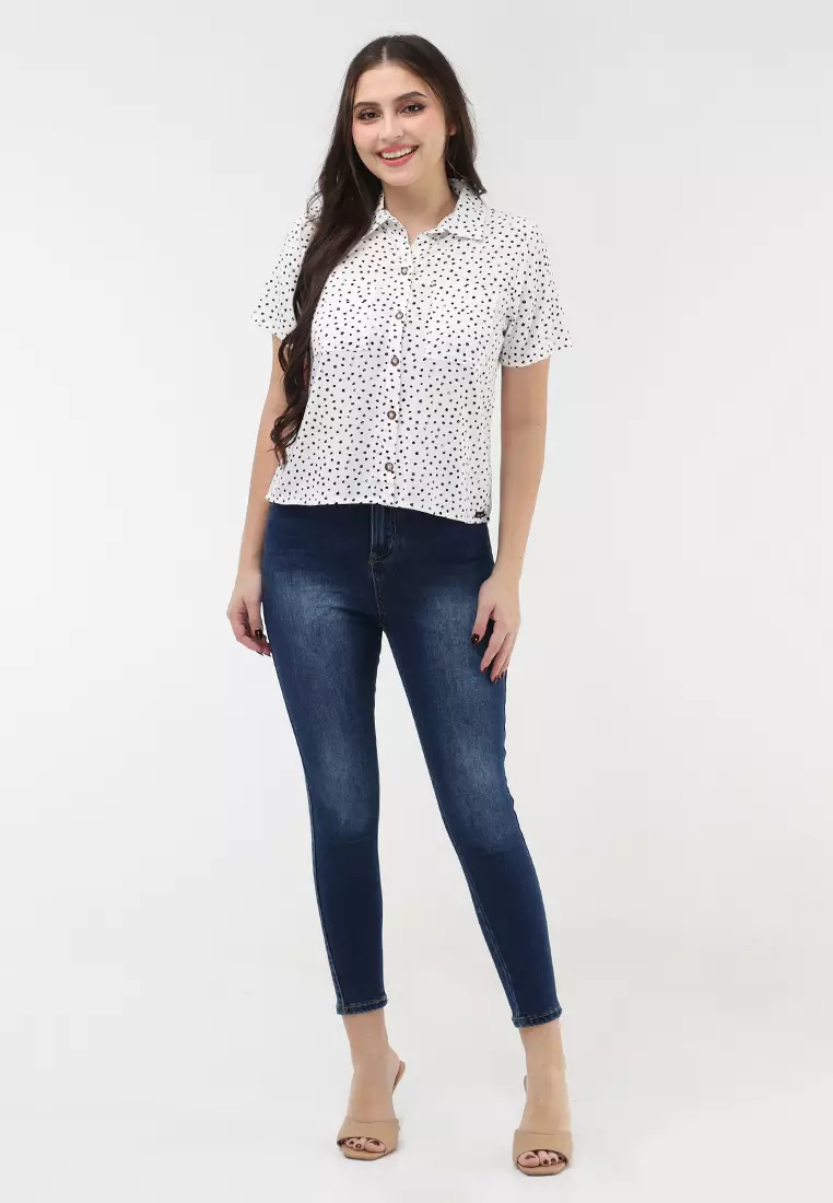 Woven Printed Rayon Short Sleeves Blouse