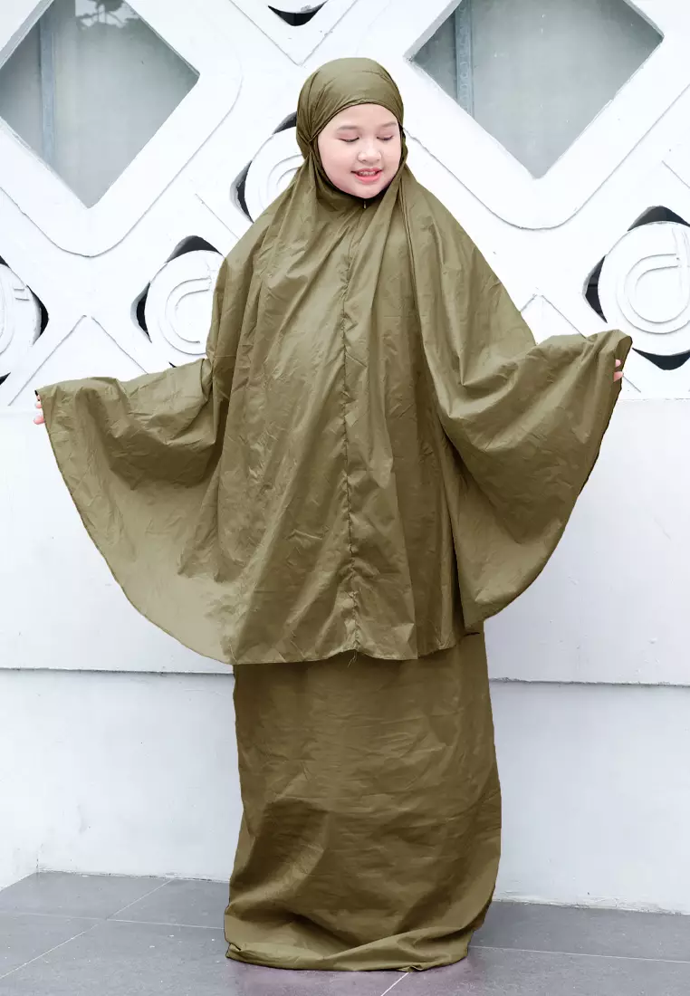 Zalwa Prayer Set | Mukena Travel Polos Resleting 2in1 | Mukena Remaja - Green Olive