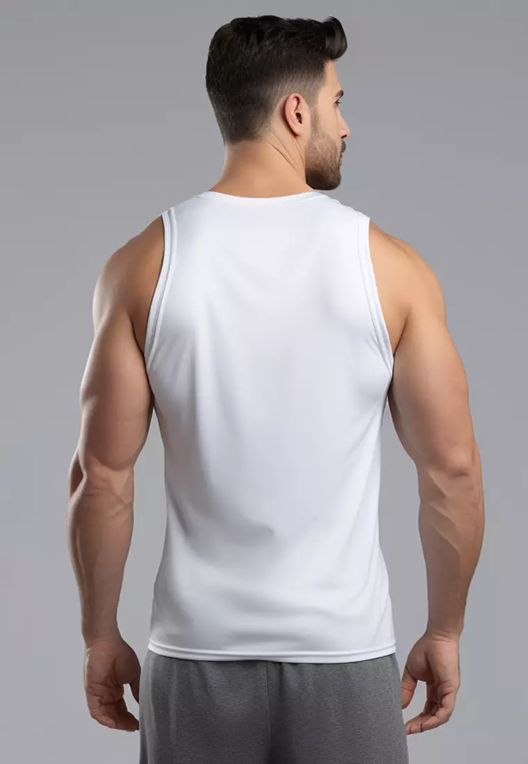 MSA61 kaos running pria stretch anti bau "run TD" putih