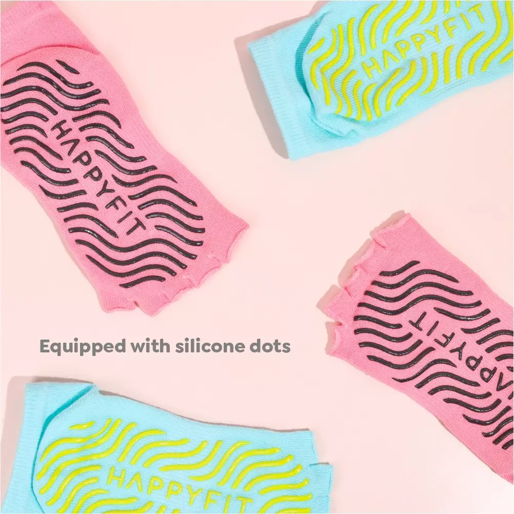 HAPPYFIT - Yoga Socks Open Finger Anti Slip / Kaos Kaki Yoga / Barre / Pilates Blue