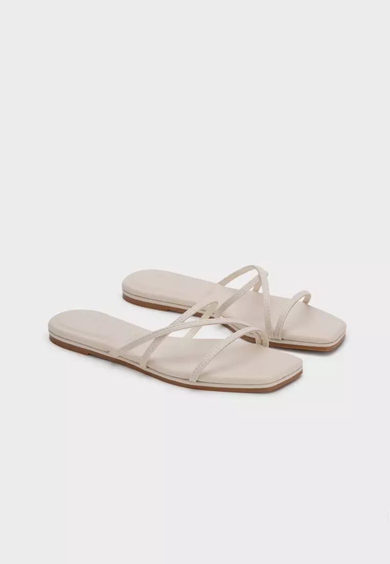 CLOUDFOAM CUSHIONED SQUARE TOE STRAPPY FLAT SLIDES