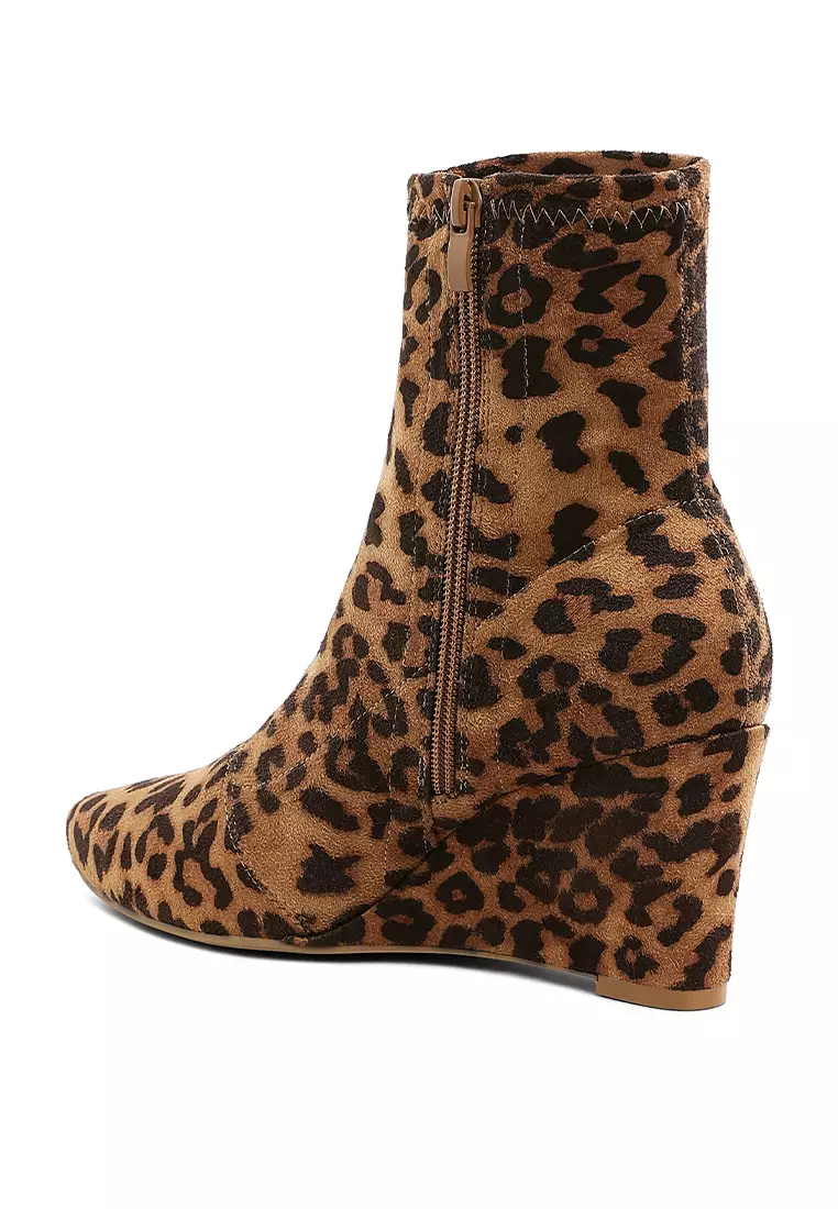 Microfiber Wedge Sock Boots in Leopard