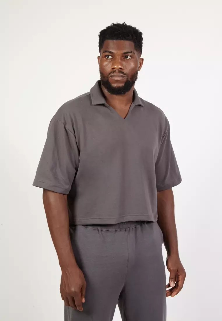 VEDECI X OCWA JD SPORTY CROP POLO SHIRT ASH GREY