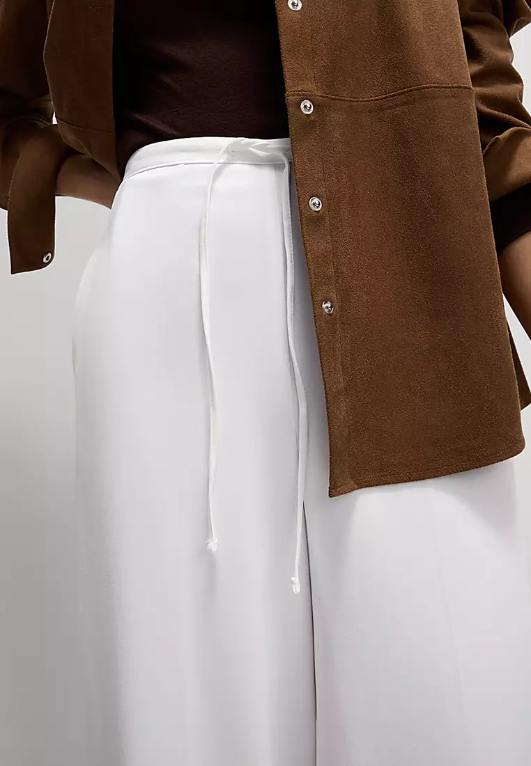 Crepe Elasticated Waist Wide Leg Trousers