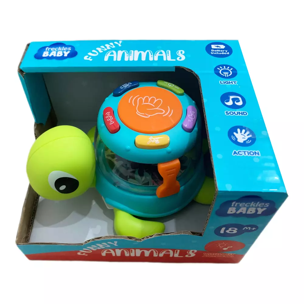 Freckles Baby Funny Animals TURTLE Drum With Light and Music (Termasuk Baterai) - Mainan Aktivitas Edukasi Bayi