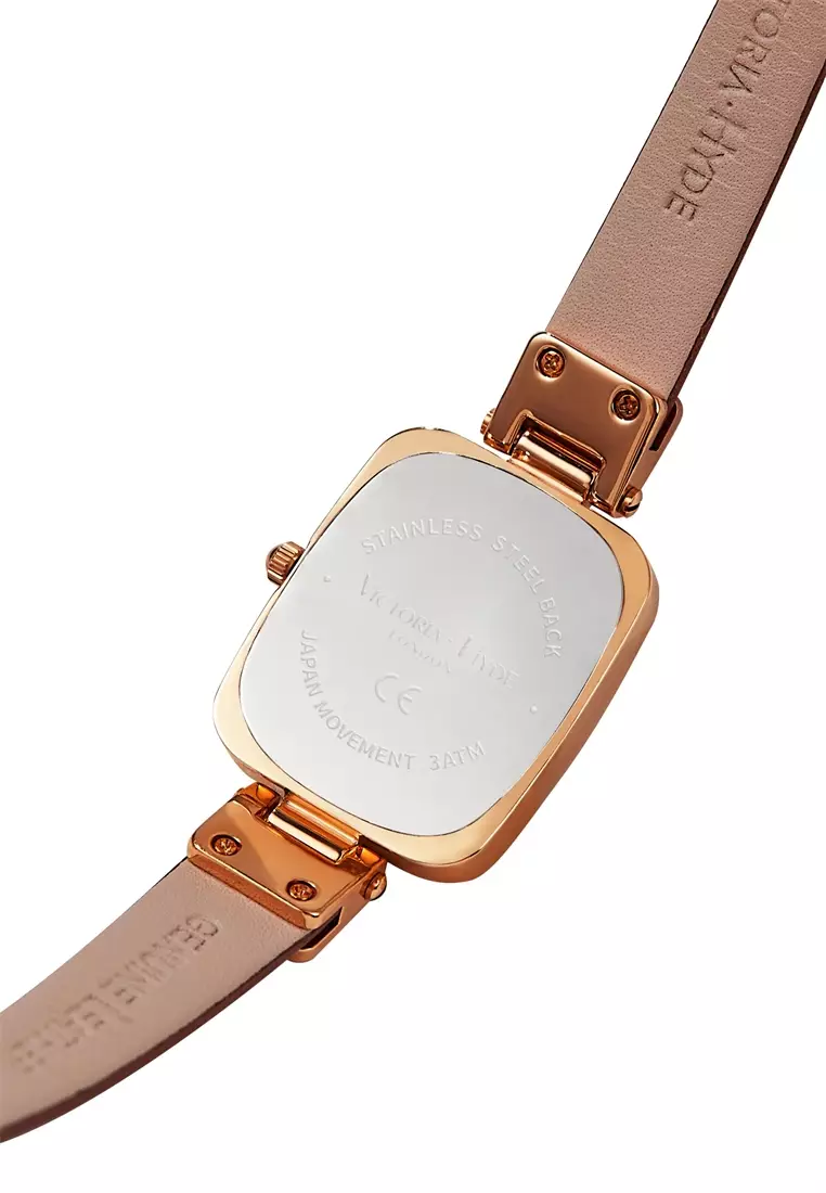 Vivian 22×26mm女士手表 皮革表帶 長方形天然貝母表盤 優雅經典-灰色