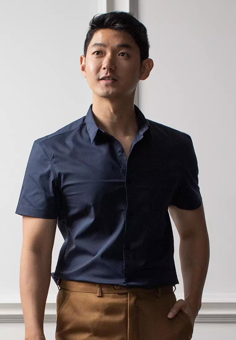 Kemeja Tangan Pendek Formal Stretch Oxcon Navy