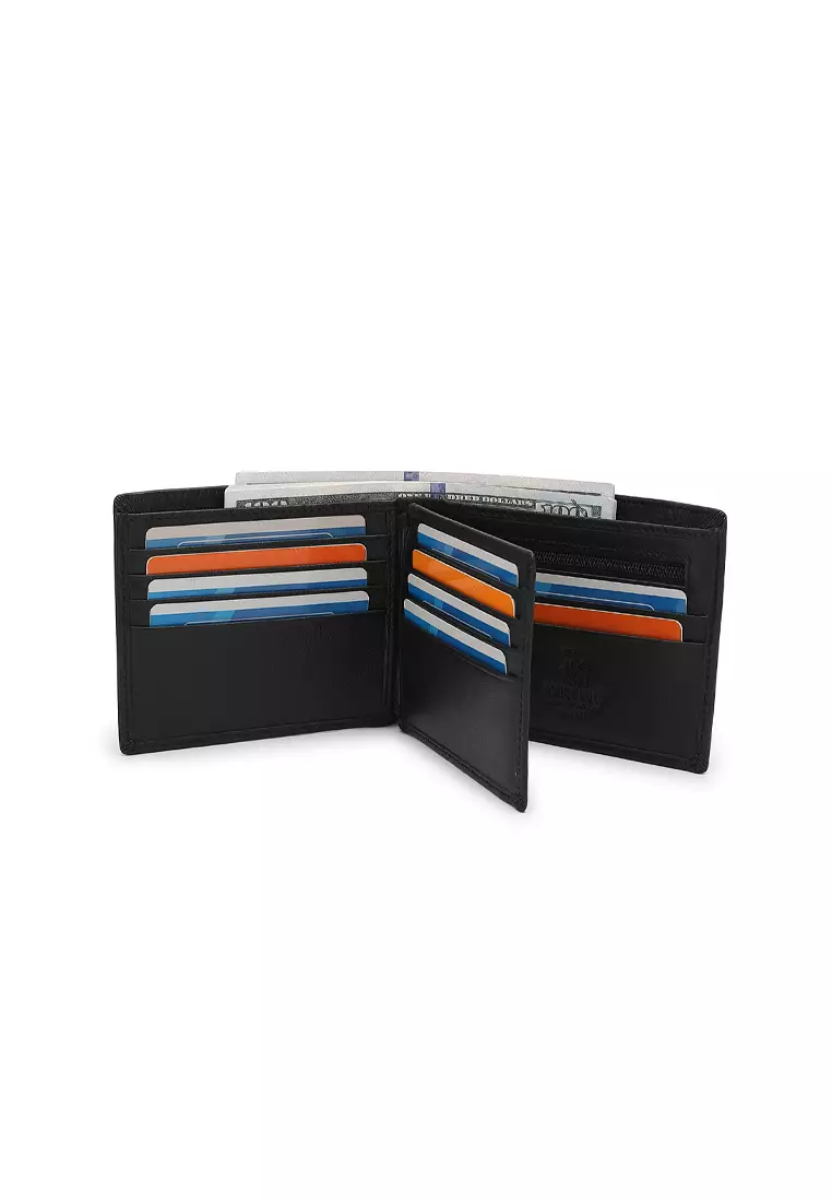 Men's Genuine Leather RFID Blocking Fortune Wallet (Genuine 皮具錢包) - 黑色
