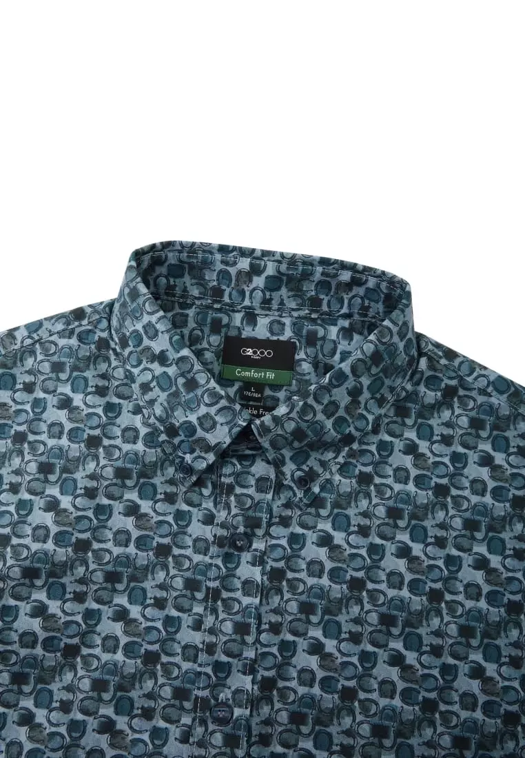 G2000 Wrinkle-Free Horseshoe Digital Print Comfort Fit Twill Short Sleeve Casual Shirt