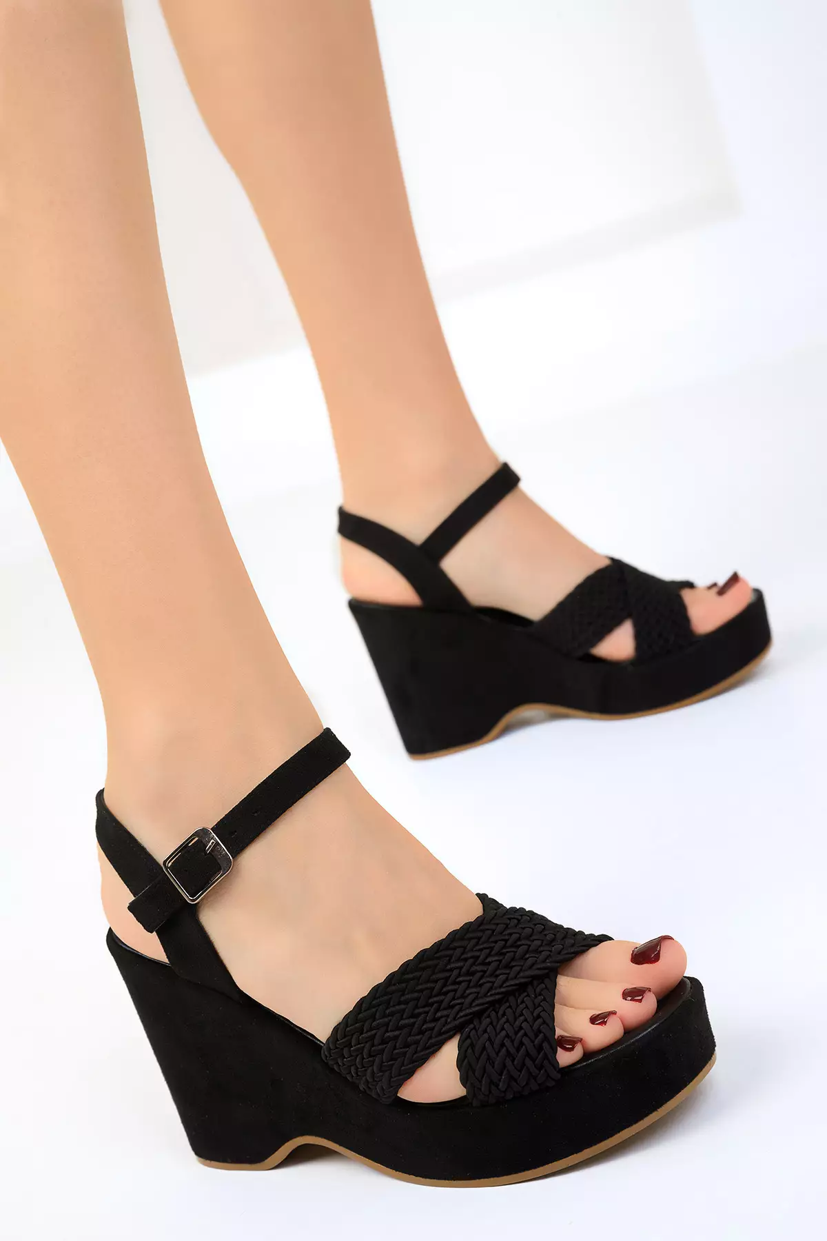 Black Suede Women's Wedge Heeled Shoes 15938