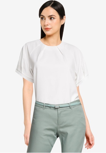 G2000 white Puff Sleeve Blouse with Pleated Neckline 94CA5AAFBF0B6EGS_1