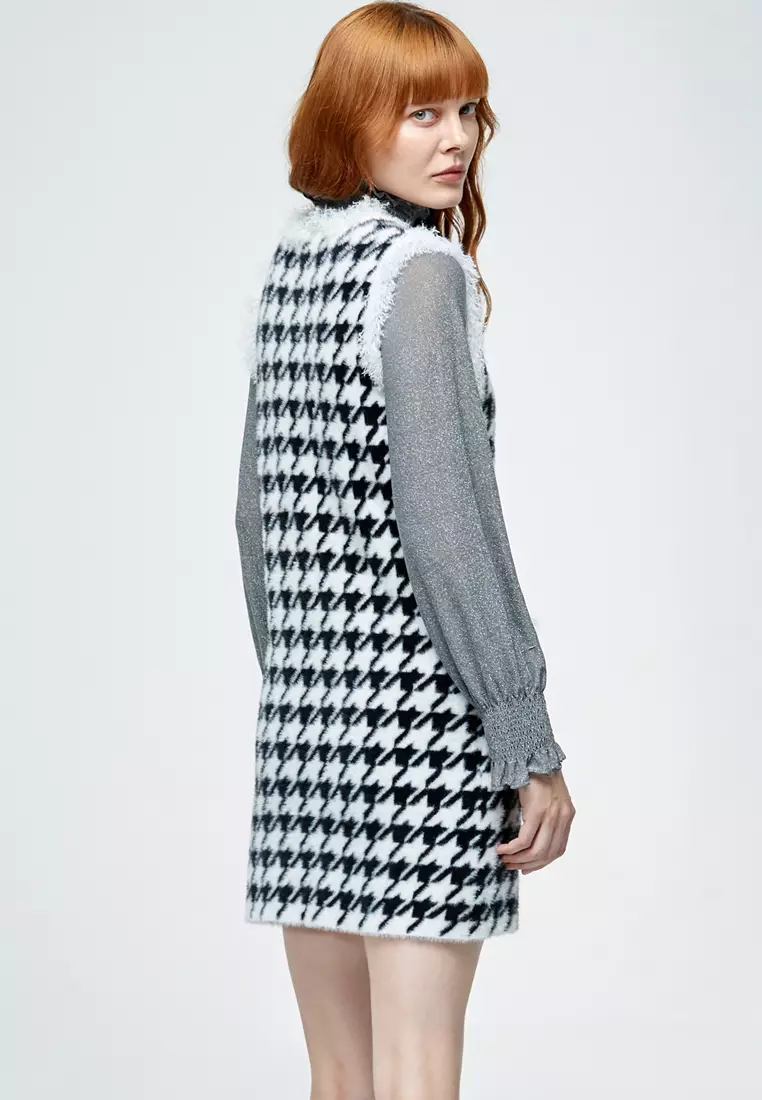 Houndstooth Pattern Sleeveless Dress