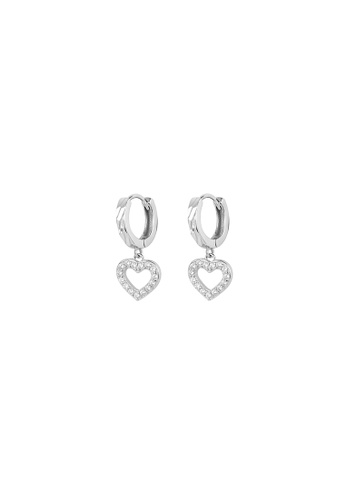 ZITIQUE silver Women's Diamond Embedded Hollowed Heart Huggie Earrings - Silver EB28EACF53187DGS_1