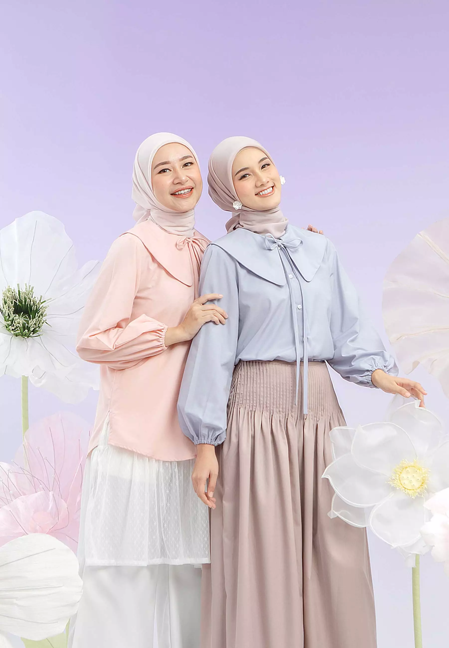 HijabChic Kikan Periwinkle Top - Baju Kemeja Polos Katun Premium Lembut Kerah Lengkung Pita Cantik Busui
