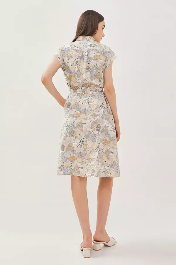 MINIMAL - Azumi - Dress Motif Floral - Beige Warna Beige