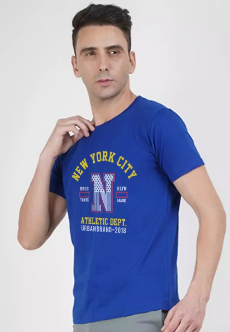 Newyork City Royal Blue Cotton Short Sleeve Crew Neck Relaxed Tee