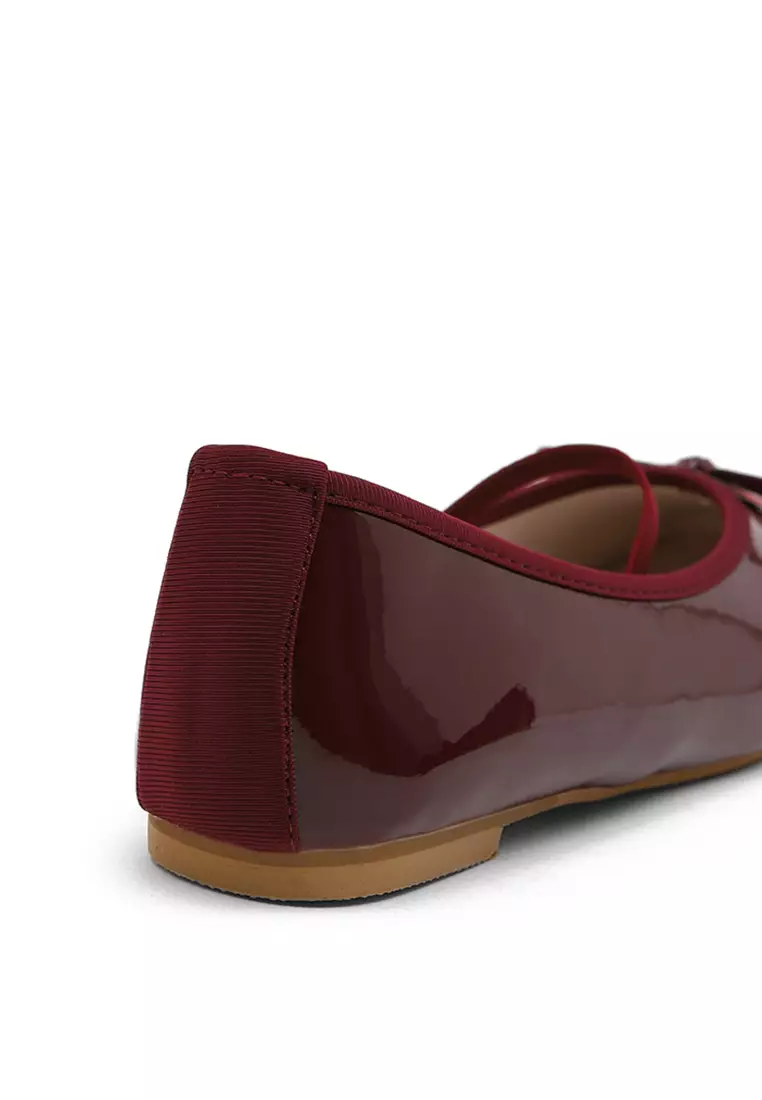 Erino Enamel Ribbon Maryjane Flats (1cm) - Wine