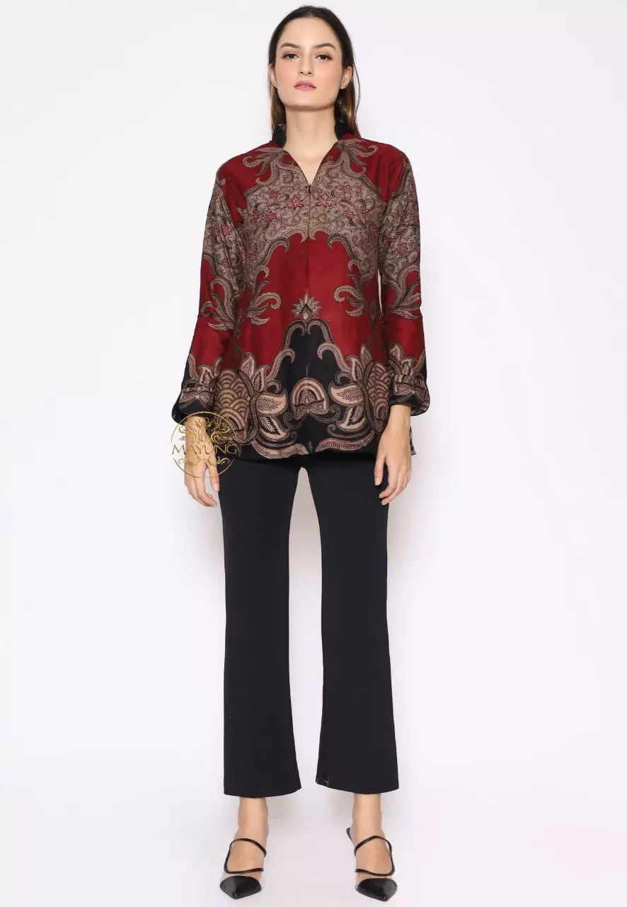 Blouse Batik Gana Maron Premium Slimfit Elegan