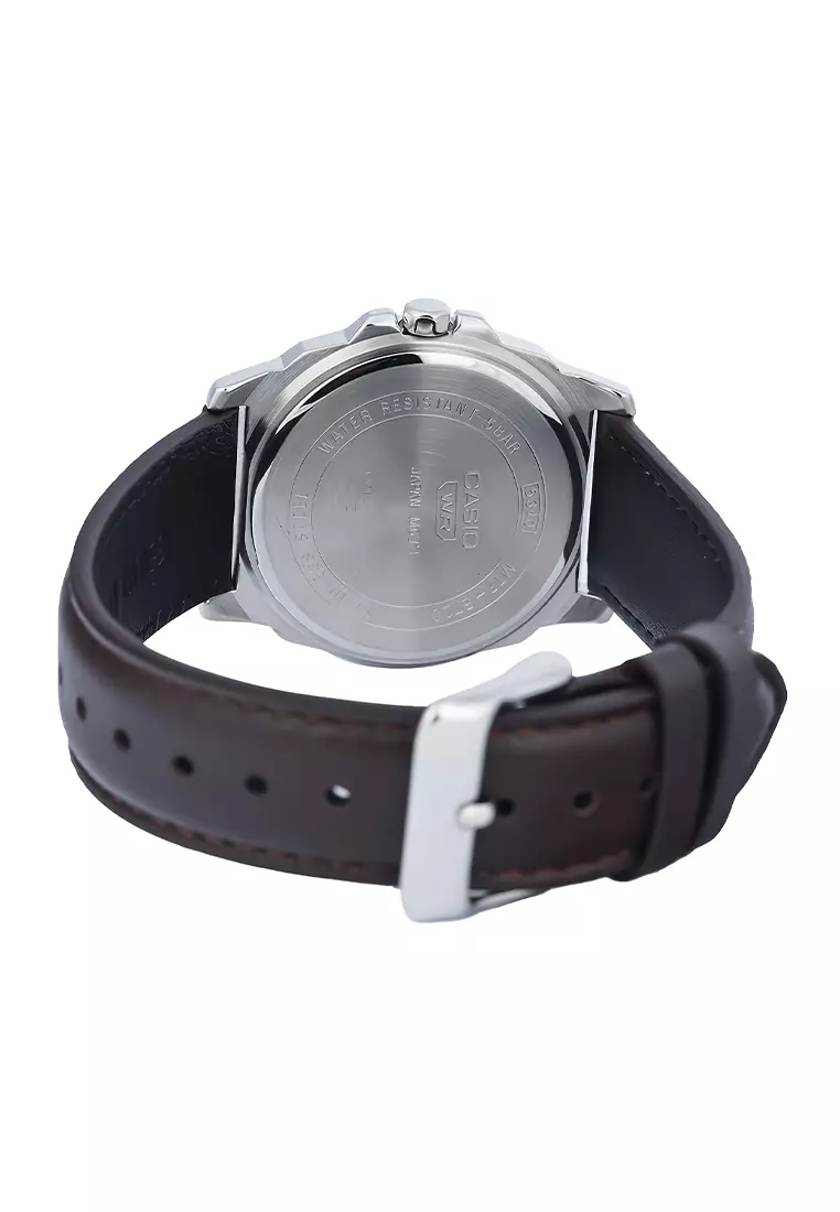 Casio - Jam Tangan Analog Pria - Silver - Brown Leather Strap - MTP-E720L-5AV