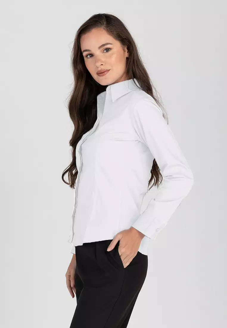 Della Pinstripe Long Sleeve Office Blouse