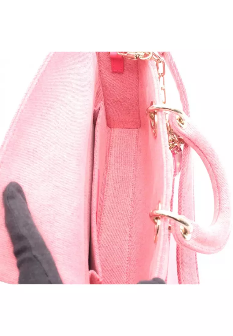 Pre-Loved Christian Dior Lady D-Joy Medium Canage Handbag denim pink 3WAY
